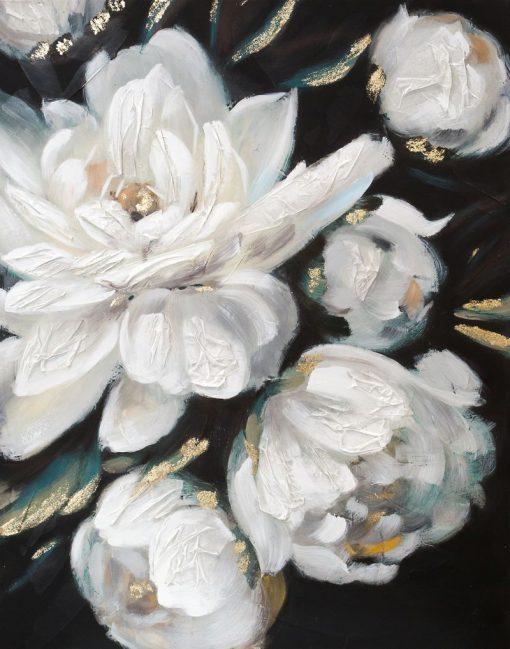 OBRAZ z elementami malowanymi ręcznie, Kwiaty 80 X 100 cm wielokolorowy, biały, czarny