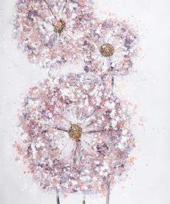 OBRAZ z elementami malowanymi ręcznie, Kwiaty 60 x 90 cm kremowy, róż