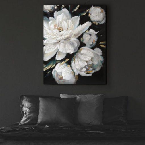 OBRAZ z elementami malowanymi ręcznie, Kwiaty 80 X 100 cm wielokolorowy, biały, czarny1