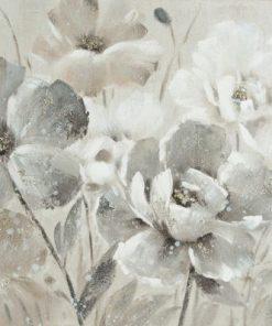 OBRAZ z elementami malowanymi ręcznie, Kwiaty 70 x 140 cm beżowy, biały