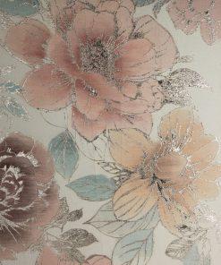OBRAZ z elementami malowanymi ręcznie, Kwiaty 90 X 120 cm wielokolorowy, różowy