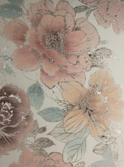 OBRAZ z elementami malowanymi ręcznie, Kwiaty 90 X 120 cm wielokolorowy, różowy