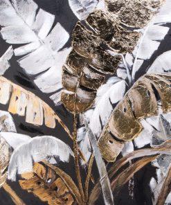 OBRAZ z elementami malowanymi ręcznie, Liście 80 x 100 cm czarny, brązowy, biały