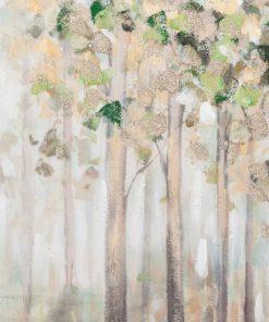 OBRAZ z elementami malowanymi ręcznie, Pejzaż, drzewa 60 X 80 cm zielony, beżowy piękny