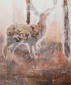 OBRAZ z elementami malowanymi ręcznie, Pejzaż, drzewa 60 X 100 cm brązowy piękny