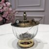 CUKIERNICZKA z łyżeczką szklana ze złotą pokrywką glamour, elegancka