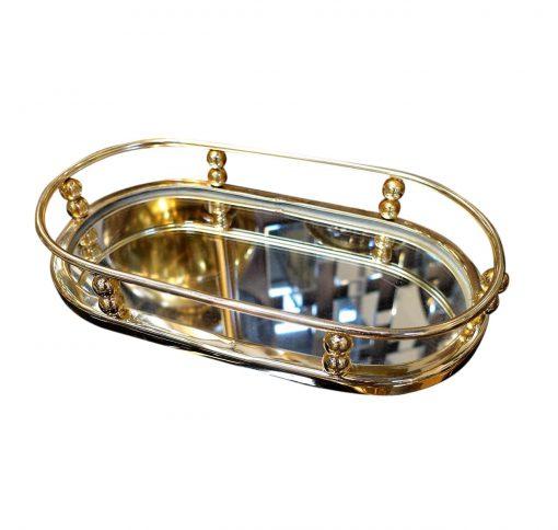 TACA owalna lustrzana z metalową złotą ramą glamour