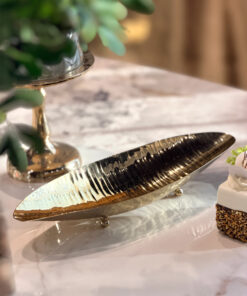 PATERA DEKORACYJNA złota w kształcie liścia styl glamour