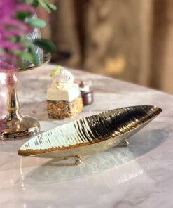 PATERA DEKORACYJNA złota w kształcie liścia styl glamour, premium jakość