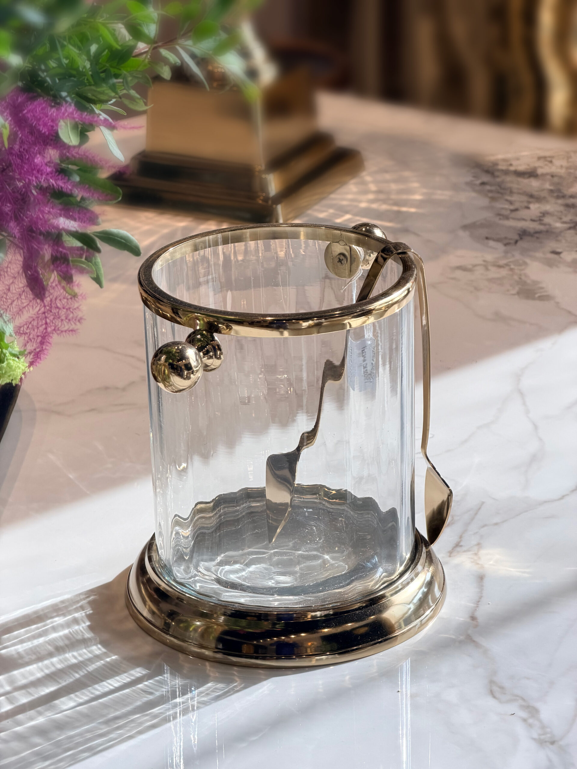 POJEMNIK NA LÓD COOLER szklany ze złotymi elementami glamour