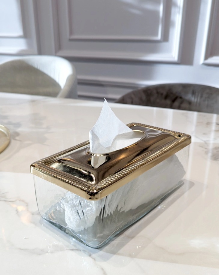 SERWETNIK szklano metalowy ze złotą pokrywką glamour