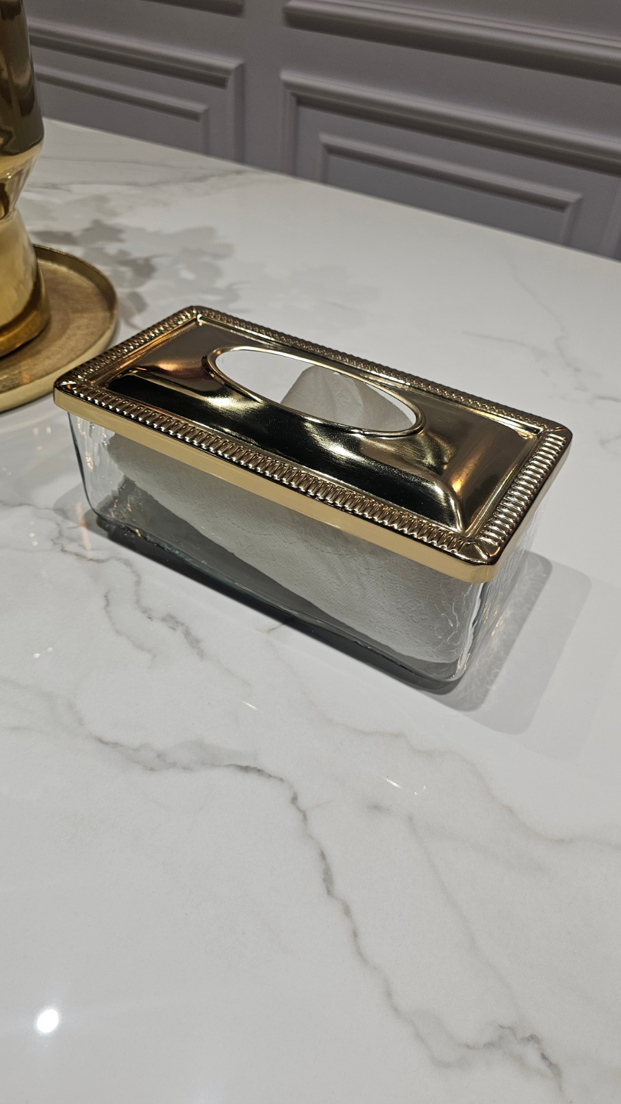 SERWETNIK szklano metalowy ze złotą pokrywką glamour, piękny