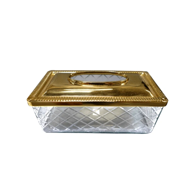 SERWETNIK szklano metalowy ze złotą pokrywką glamour SERWETNIK szklano metalowy ze złotą pokrywką glamour