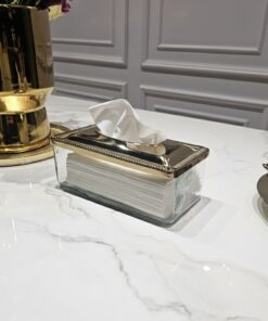 SERWETNIK szklano metalowy ze złotą pokrywką glamour