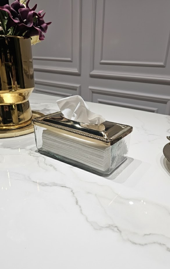 SERWETNIK szklano metalowy ze złotą pokrywką glamour