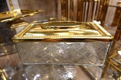 SERWETNIK szklano metalowy ze złotą pokrywką glamour1