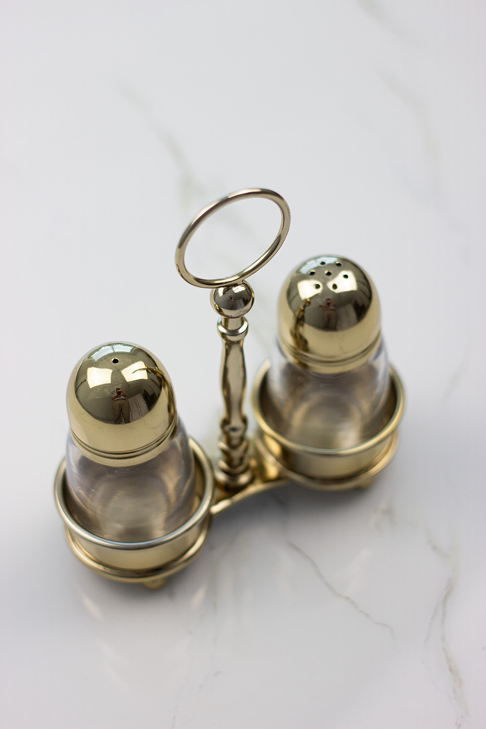 SOLNICZKA I PIEPRZNICZKA zestaw na stojaku metalowo-szklany glamour, piękna