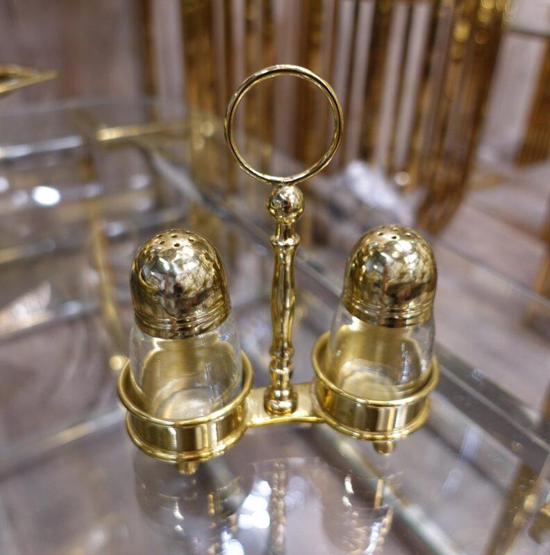 SOLNICZKA I PIEPRZNICZKA zestaw na stojaku metalowo-szklany piekny