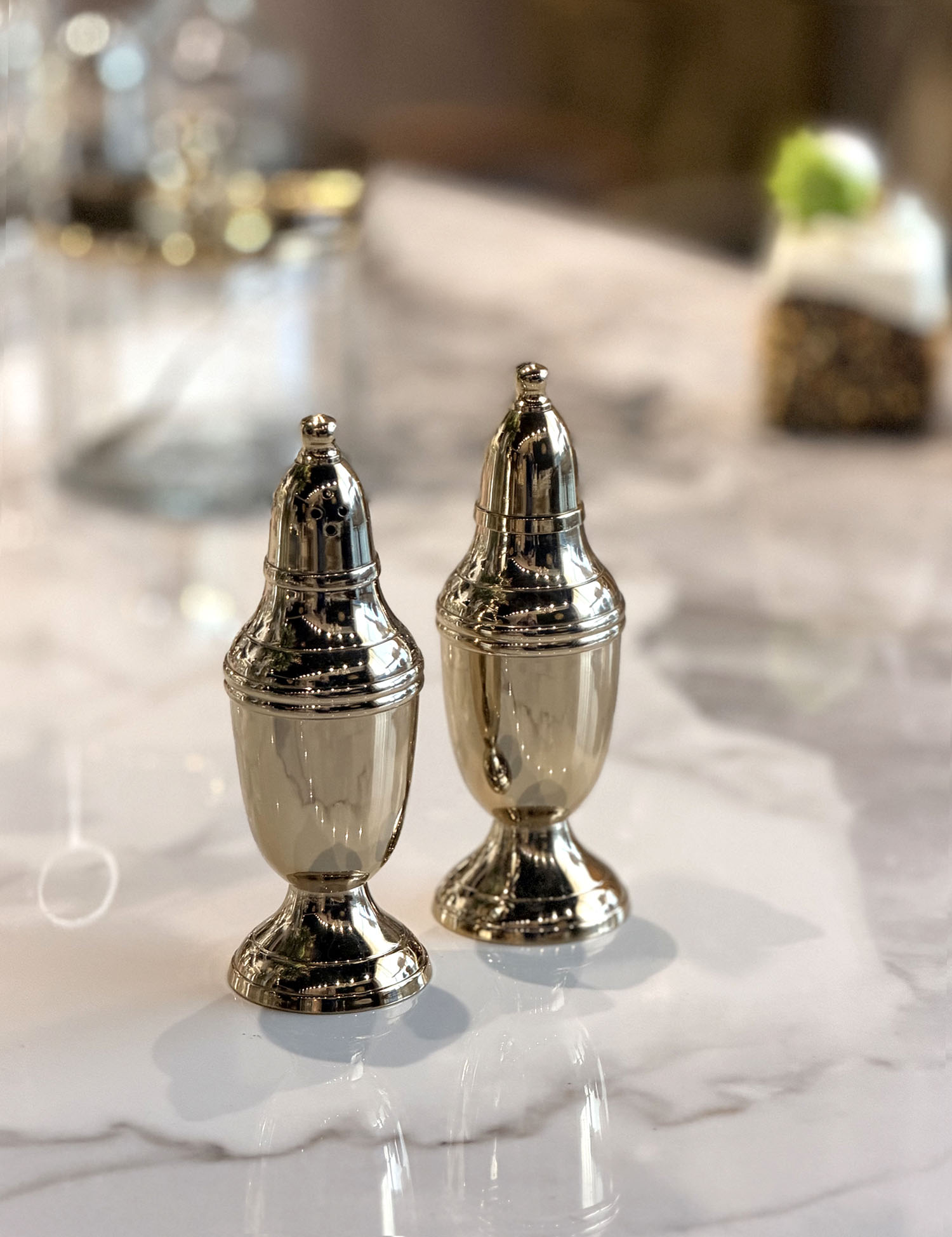 SOLNICZKA I PIEPRZNICZKA zestaw na tacy złoty glamour, błyszczące