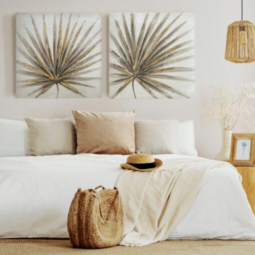 OBRAZ TREE 1 złota palma białe tło ręcznie malowny styl nowoczesny designerski