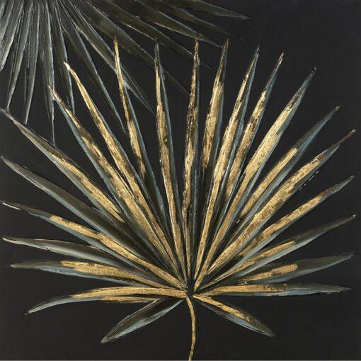 OBRAZ TREE 3 złota palma czarne tło ręcznie malowny styl nowoczesny