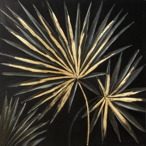 OBRAZ TREE 4 złota palma czarne tło ręcznie malowny styl nowoczesny
