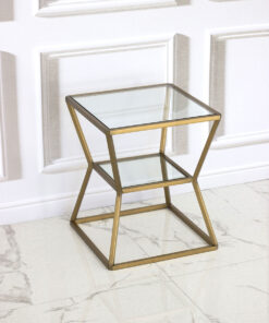 STOLIK POMOCNICZY BELMONT dwupoziomowy złoto szklany styl nowoczesny, wyjątkowy
