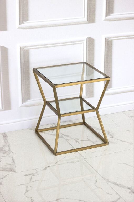 STOLIK POMOCNICZY BELMONT dwupoziomowy złoto szklany styl nowoczesny, wyjątkowy