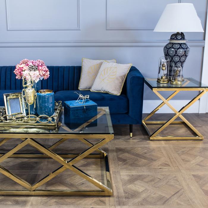 STOLIK POMOCNICZY EMPIRE złoto szklany styl nowoczesny