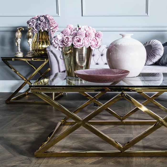 STOLIK POMOCNICZY EMPIRE złoto szklany styl nowoczesny piękny