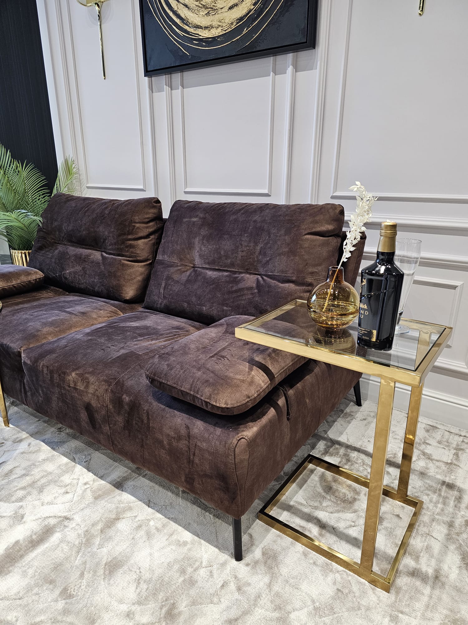 STOLIK POMOCNICZY HUDSON złoto szklany styl nowoczesny II STOLIK POMOCNICZY HUDSON złoto szklany styl nowoczesny II