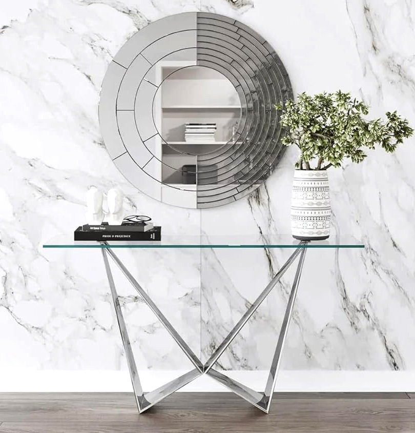 KONSOLA WHITNEY szklana ze srebrną podstawą styl nowoczesny ekskluzywna KONSOLA WHITNEY szklana ze srebrną podstawą styl nowoczesny ekskluzywna