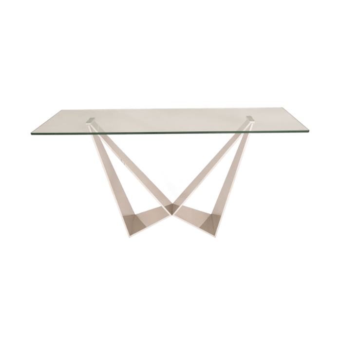 KONSOLA WHITNEY szklana ze srebrną podstawą styl nowoczesny KONSOLA-WHITNEY-szklana-ze-srebrną-podstawą-styl-nowoczesny