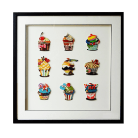 OBRAZ PRZESTRZENNY CUP CAKES wielokolorowy z babeczkami muffin styl nowoczesny