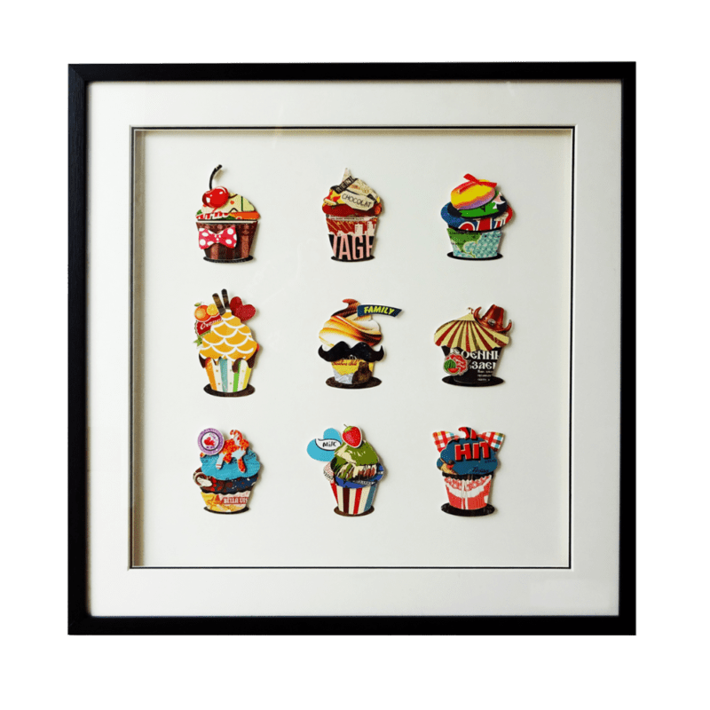 OBRAZ PRZESTRZENNY CUP CAKES wielokolorowy z babeczkami muffin styl nowoczesny