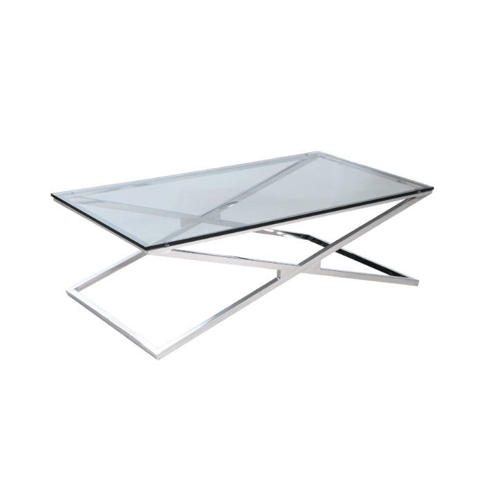 STOLIK KAWOWY BROADWAY srebrno szklany styl modern classic