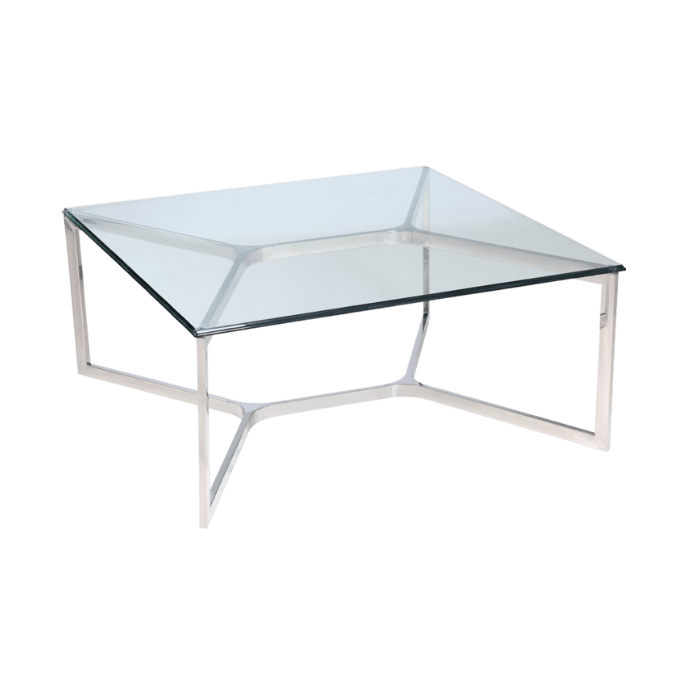 STOLIK KAWOWY HAMPTONS srebrno szklany prostokątny styl modern classic