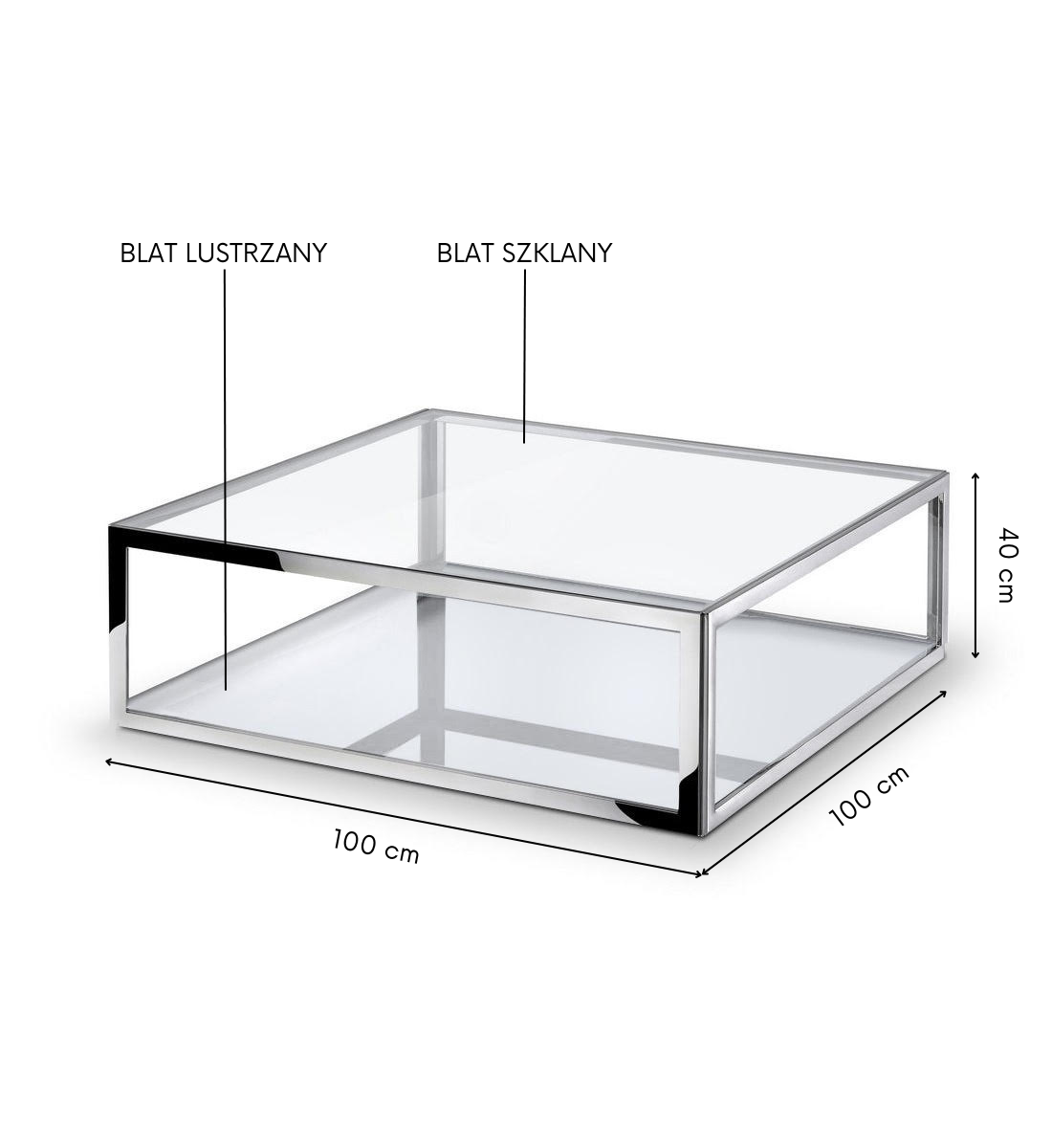 STOLIK KAWOWY MORRISANIA szklano metalowy z lustrzaną półką styl nowojorski piękny STOLIK KAWOWY MORRISANIA szklano metalowy z lustrzaną półką styl nowojorski piękny