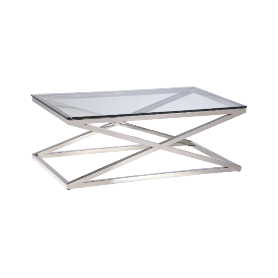 STOLIK KAWOWY NEW YORKER srebrno szklany styl nowojorski