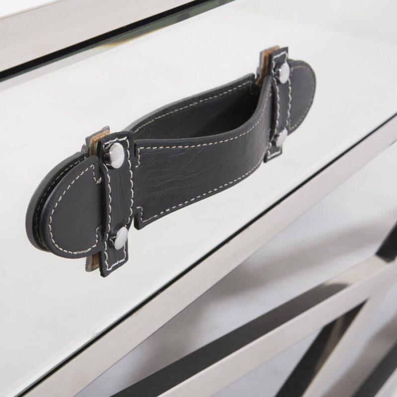 STOLIK KAWOWY VOYAGE srebrny z szufladą i detalem z ekoskóry styl modern classic piękny STOLIK KAWOWY VOYAGE srebrny z szufladą i detalem z ekoskóry styl modern classic piękny