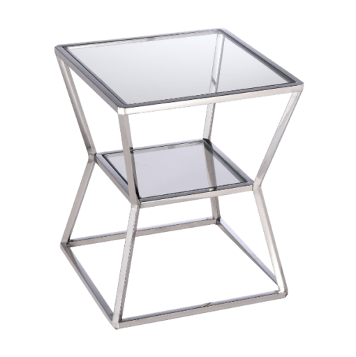 STOLIK POMOCNICZY BELMONT dwupoziomowy srebrno szklany styl nowoczesny