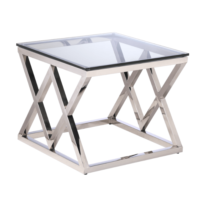 STOLIK POMOCNICZY EMPIRE srebrno szklany styl nowoczesny