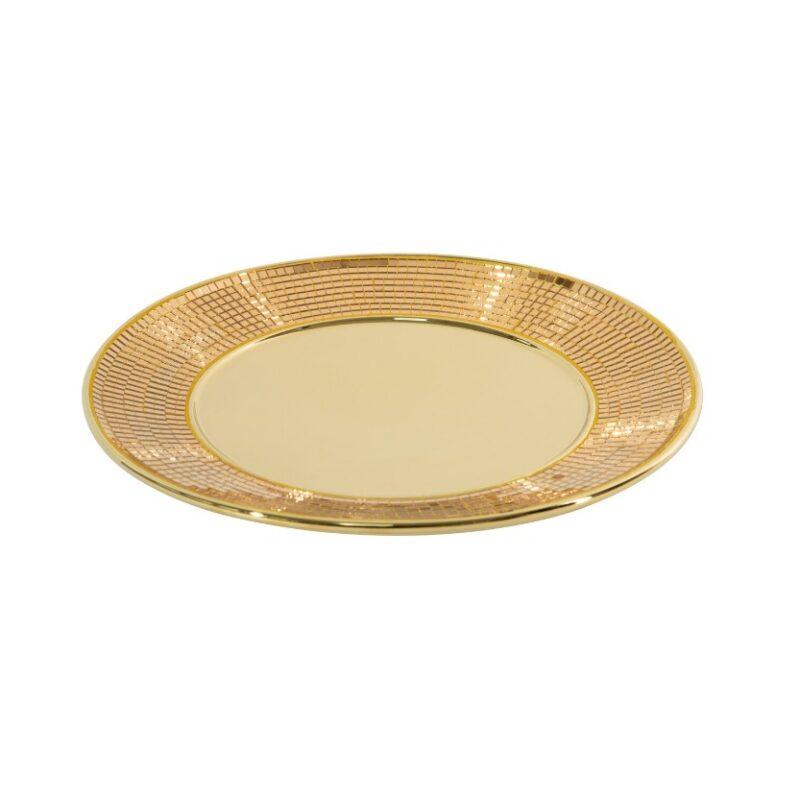 PATERA CERAMICZNA okrągła złota dekorowana lusterkami styl glamour PATERA CERAMICZNA okrągła złota dekorowana lusterkami styl glamour