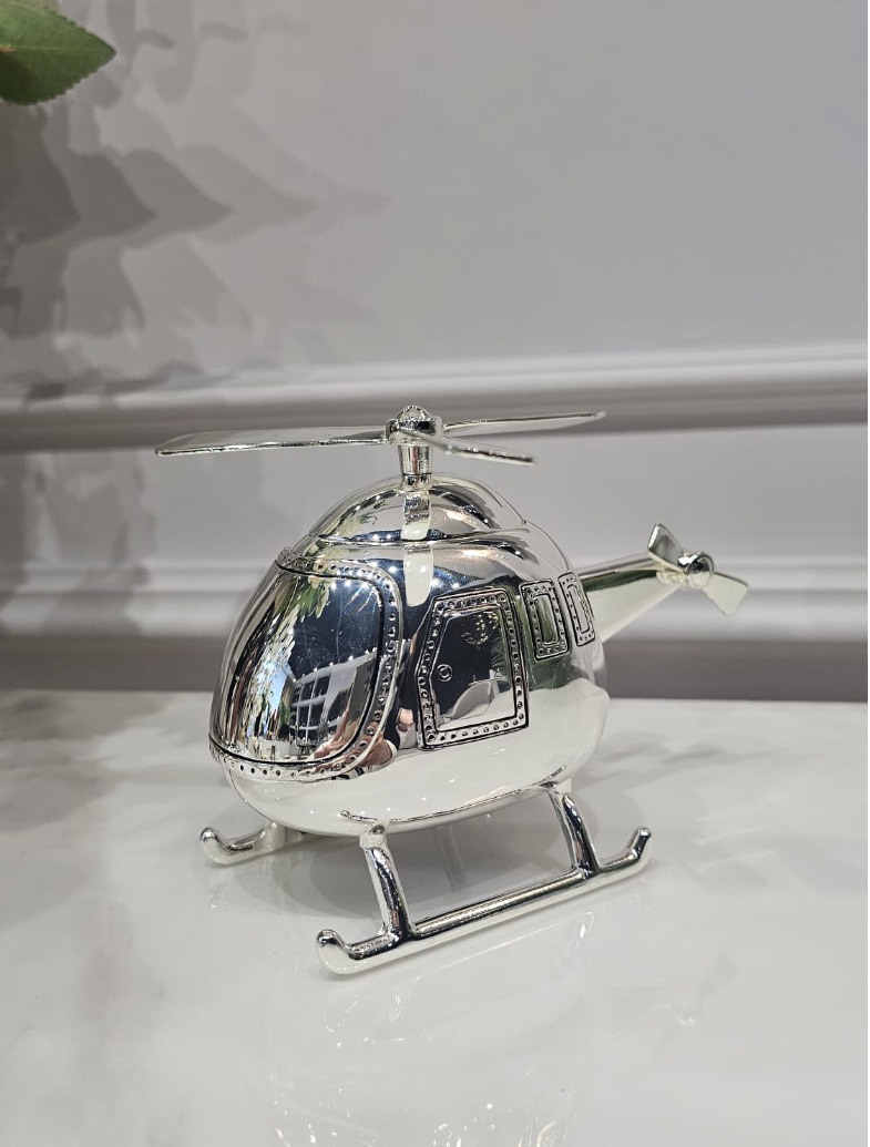 SKARBONKA HELIKOPTER Bambino metalowa srebrna