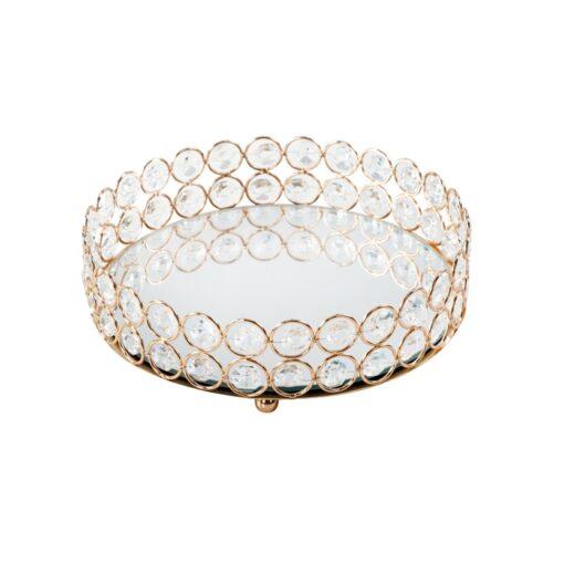 TACA MESI okrągła metalowa z kryształami lustrzany blat styl glamour