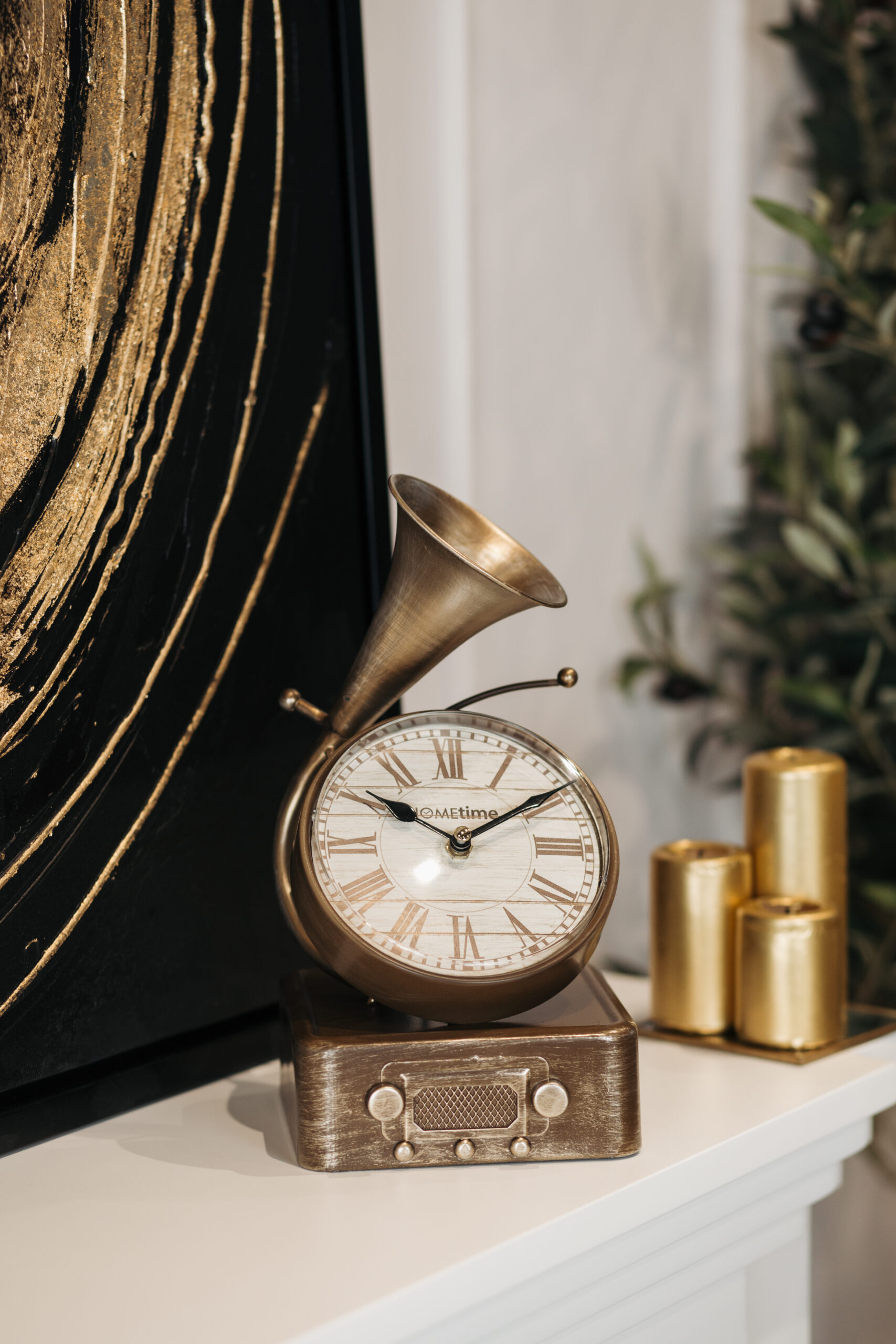 ZEGAR STOJĄCY GRAMOFON pozłacany metalowy klasyczny, ekskluzywny ZEGAR STOJĄCY GRAMOFON pozłacany metalowy klasyczny, ekskluzywny