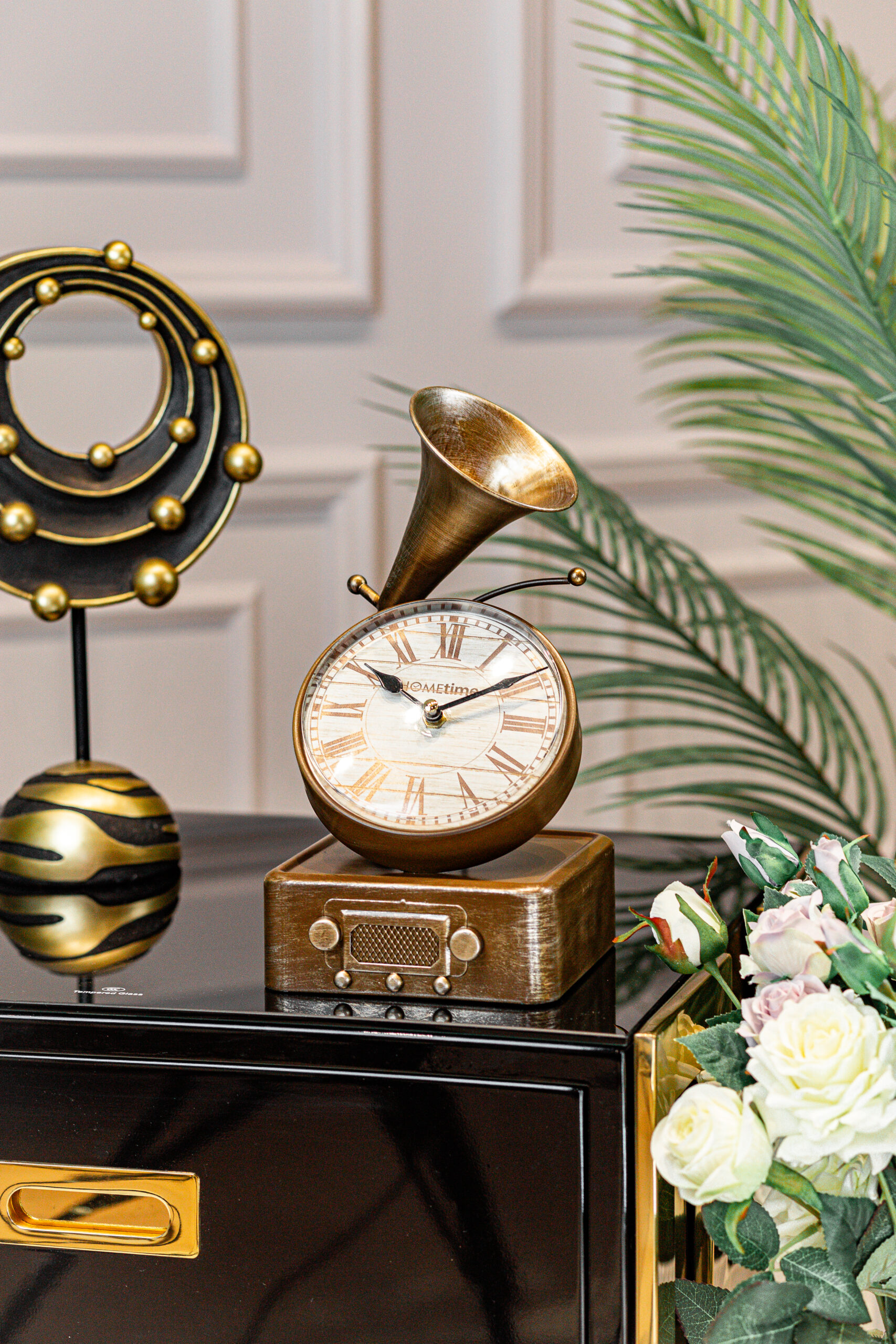 ZEGAR STOJĄCY GRAMOFON pozłacany metalowy klasyczny, wyjątkowy ZEGAR STOJĄCY GRAMOFON pozłacany metalowy klasyczny, wyjątkowy