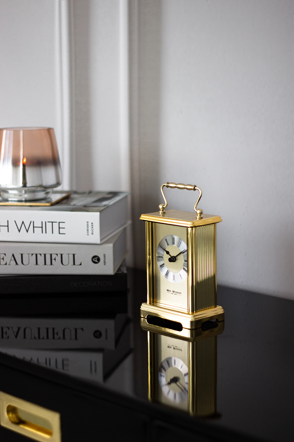 ZEGAR STOJĄCY metalowy złoty z rączką klasyczny ZEGAR STOJĄCY metalowy złoty z rączką klasyczny