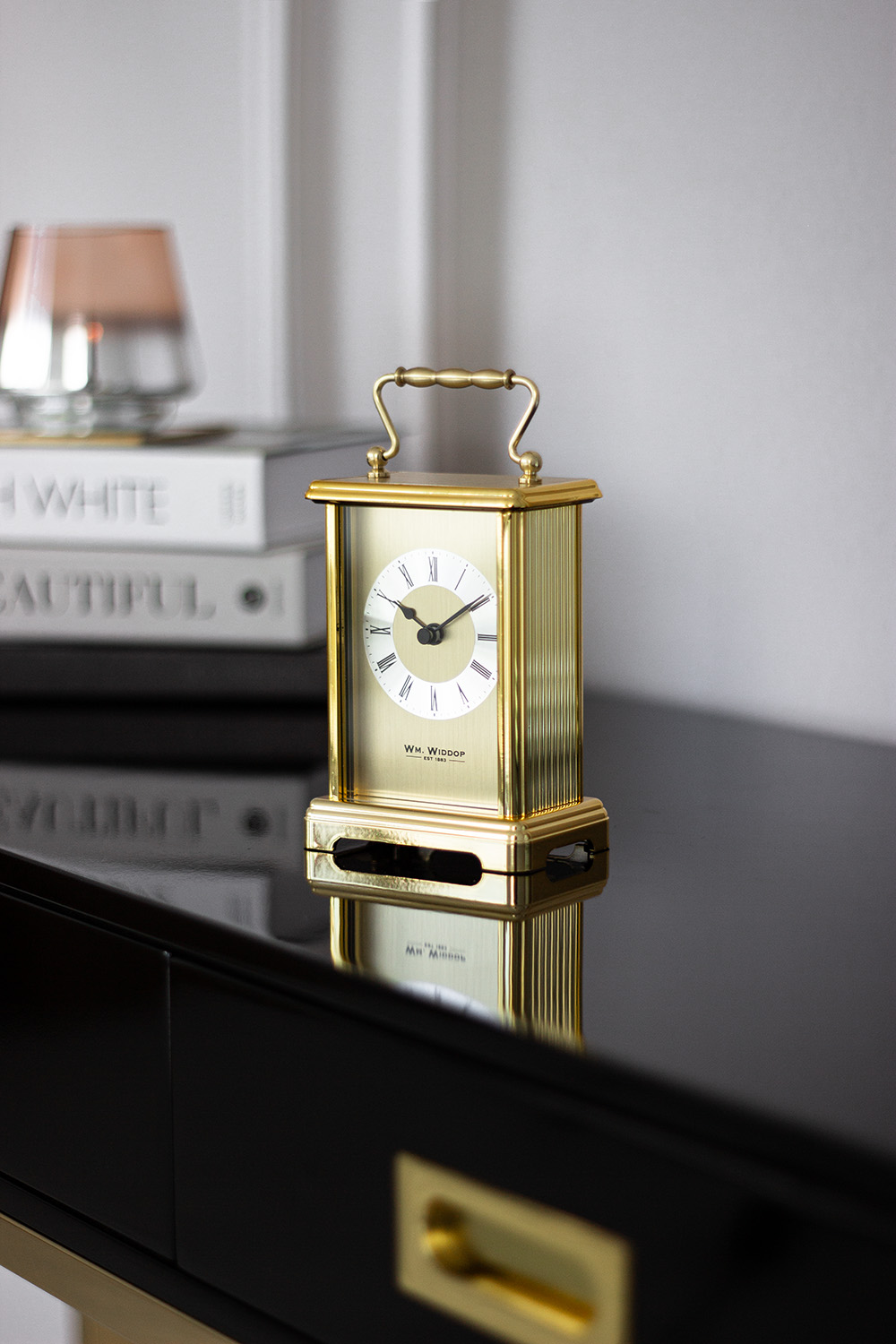 ZEGAR STOJĄCY metalowy złoty z rączką klasyczny, ekskluzywny ZEGAR STOJĄCY metalowy złoty z rączką klasyczny, ekskluzywny