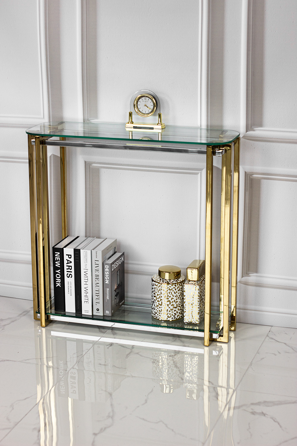 ZEGAR STOJĄCY szklana podstawa złota tarcza klasyczny, piekny ZEGAR STOJĄCY szklana podstawa złota tarcza klasyczny, piekny